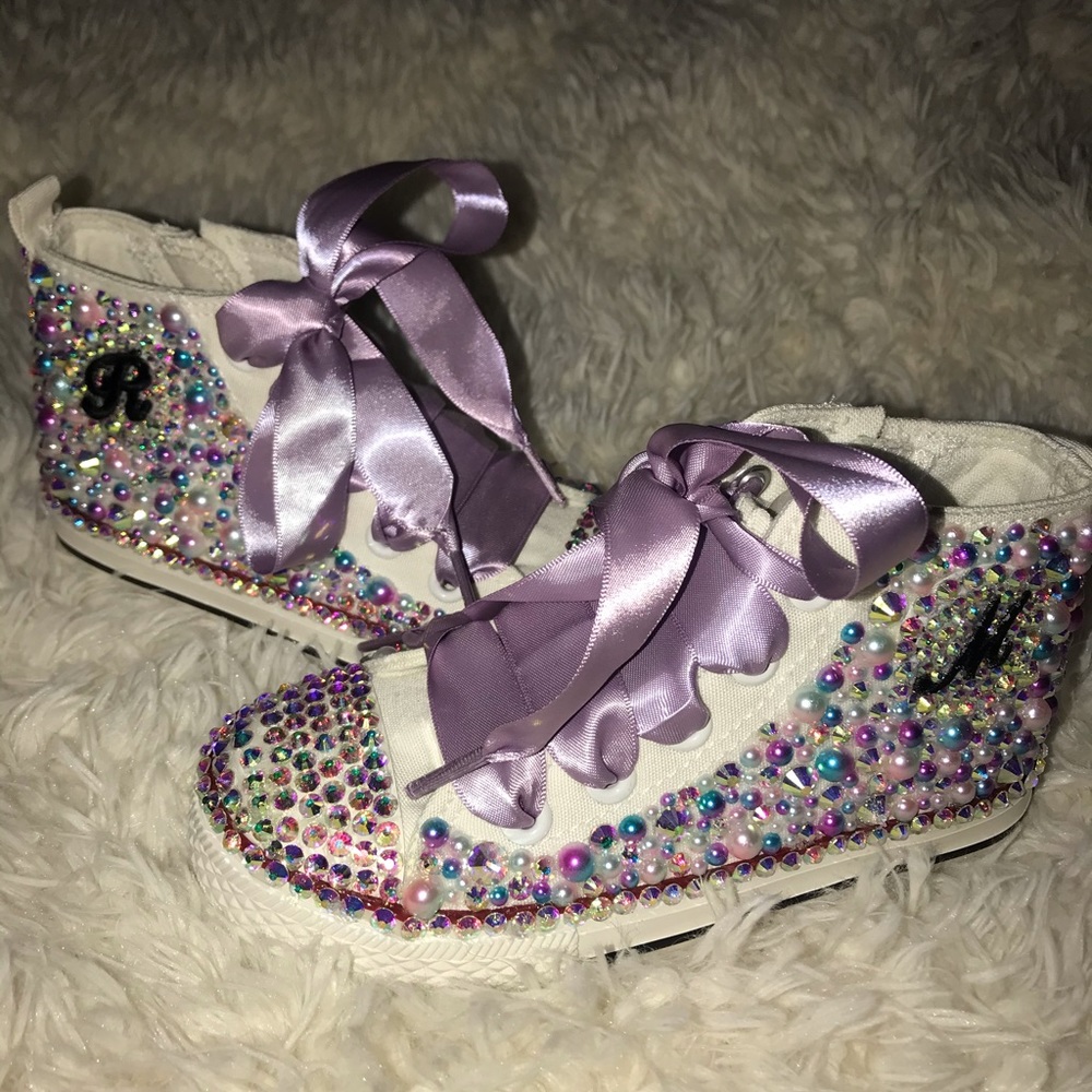 Handmade bling and pearl white sneakers